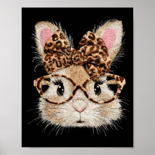 Funny bunny face glasses bandana leopard rabbit poster