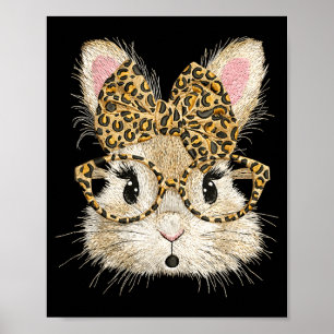 Funny bunny face glasses bandana leopard rabbit poster