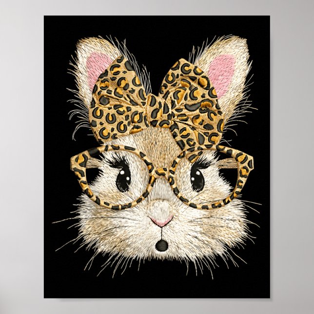 Funny bunny face glasses bandana leopard rabbit poster (Front)