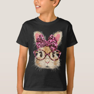 Funny bunny face glasses bandana leopard rabbit T-Shirt