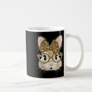 Funny bunny face glasses coquette bow leopard coffee mug