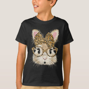 Funny bunny face glasses coquette bow leopard T-Shirt