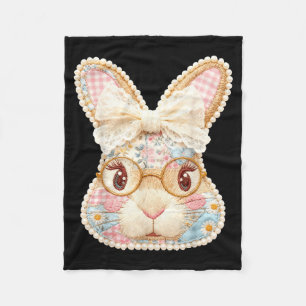 Funny bunny face glasses floral patchwork rabbit fleece blanket