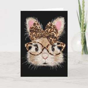 Funny Bunny Face Gles Bandana Leopard Rabbit Happy Card