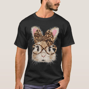 Funny Bunny Face Gles Bandana Leopard Rabbit Happy T-Shirt