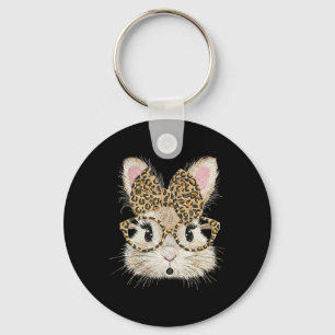 Funny Bunny Face Gles Coquette Bow Leopard Rabbit Keychain