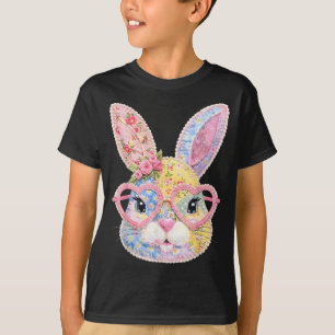 Funny Bunny Face Gles Floral Patchwork Rabbit East T-Shirt