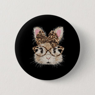 Funny Bunny Face Gles Ndana Leopard Rabbit Happy E 2 Inch Round Button
