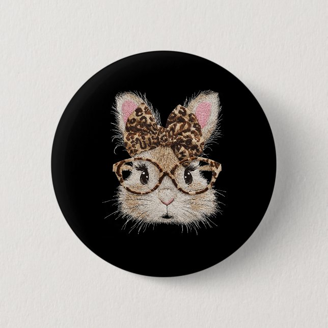 Funny Bunny Face Gles Ndana Leopard Rabbit Happy E 2 Inch Round Button (Front)