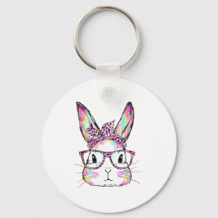 Funny Bunny Face Gles Rabbit Coquette Bow Happy Ea Keychain