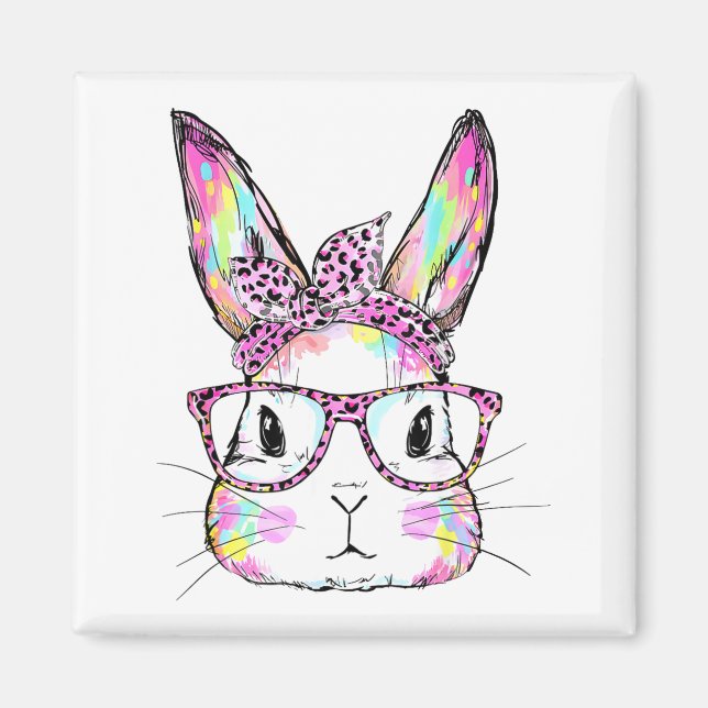 Funny Bunny Face Gles Rabbit Coquette Bow Happy Ea Magnet (Front)