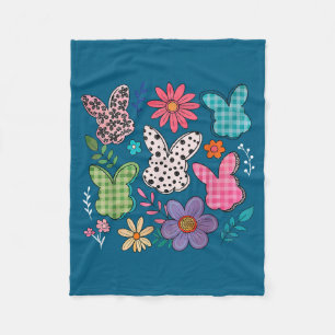 Funny Bunny Floral Rabbit Eggs Happy Easter Retro Fleece Blanket