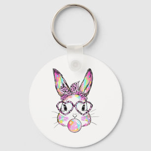Funny Bunny Gles Rabbit Happy Easter Retro Tie Dye Keychain
