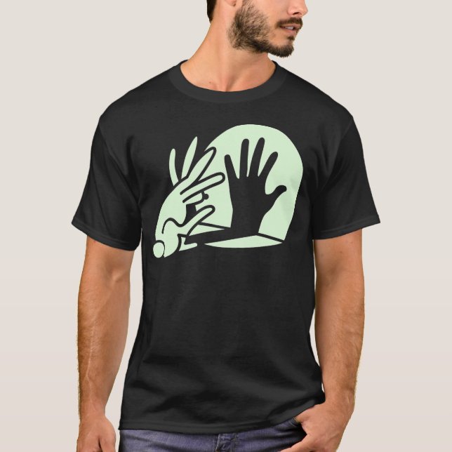 Funny Bunny Hand Shadow Puppet Rabbit Humor T-Shirt (Front)