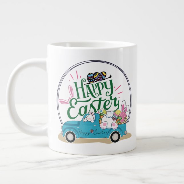Funny Bunny Happy Easter Day Large Coffee Mug (Left)
