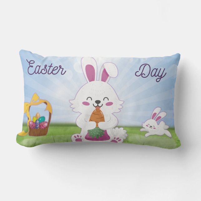 Funny Bunny Happy Easter Day Lumbar Pillow (Front)