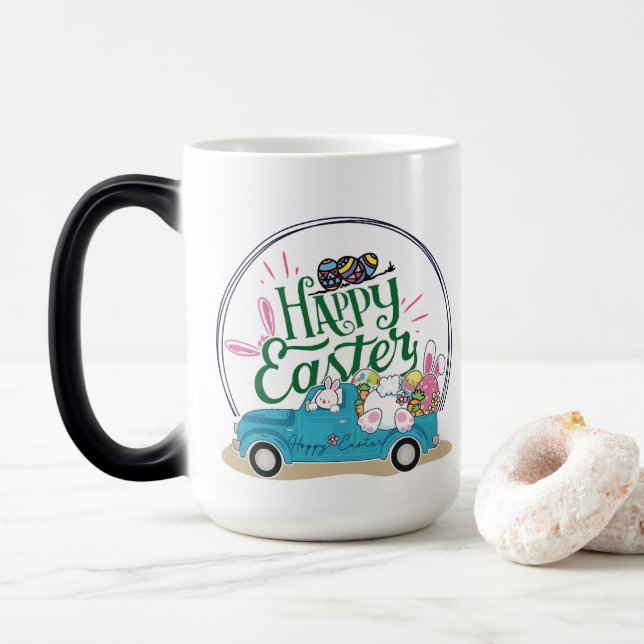 Funny Bunny Happy Easter Day Magic Mug (With Donut)