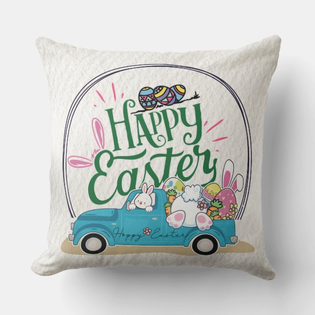 Funny Bunny Happy Easter Day Throw Pillow (Front)