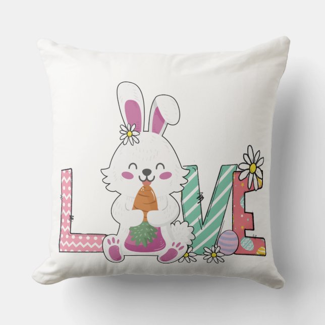 Funny Bunny Happy Easter Day Throw Pillow (Front)
