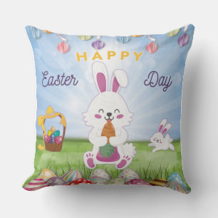 Funny Bunny Happy Easter Day Throw Pillow