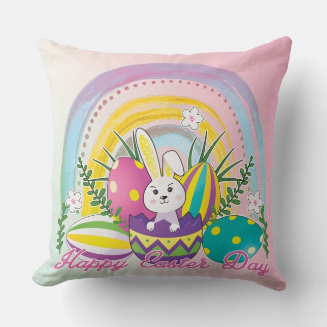 Funny Bunny Happy Easter Day Throw Pillow (Front)