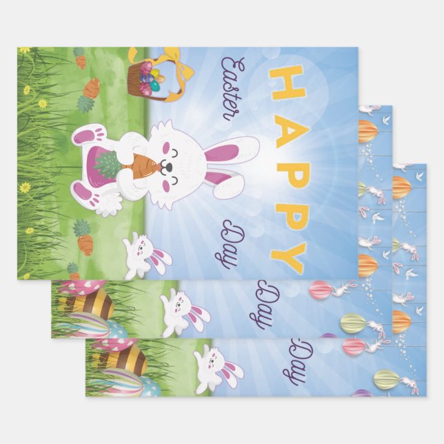 Funny Bunny Happy Easter Day Wrapping Paper Sheet (Set)