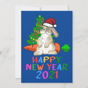 Funny Bunny Happy New Year 2021 Holiday Card