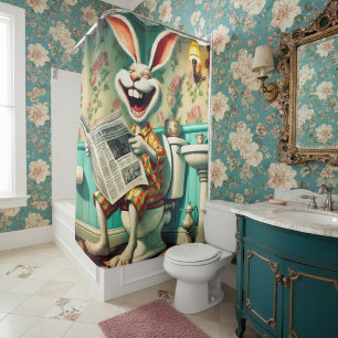 Funny Bunny on Toilet Bathroom Art 