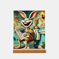 Funny Bunny on Toilet Bathroom Art