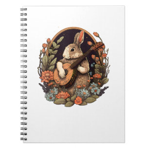 Funny Bunny Playing Banjo Guitar Music Rabbit Happ Notebook