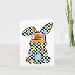 Funny Bunny Rabbit Eggs Happy Easter Checkered Cou Card