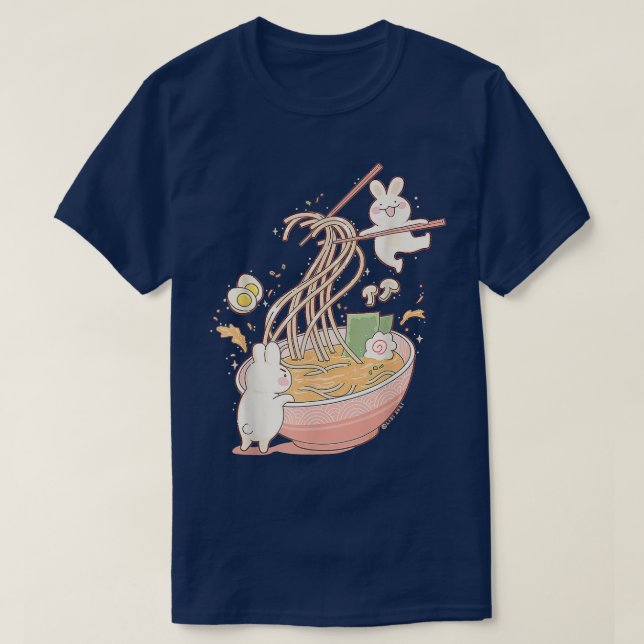 Funny Bunny Rabbit Ramen Noodle Soup, Anime Kawaii T-Shirt (Design Front)