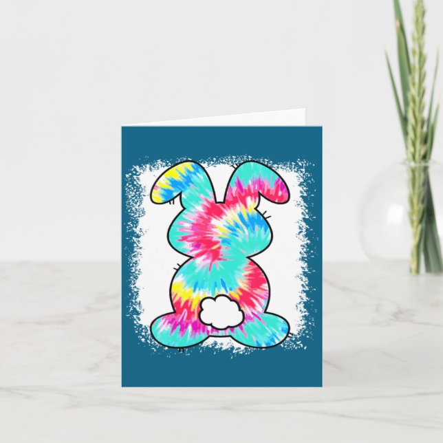 Funny Bunny Rabbit Tie Dye Bow Card (Front)