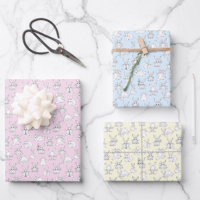 Funny Bunny Rabbits Having Fun Wrapping Paper Sheet (Front)