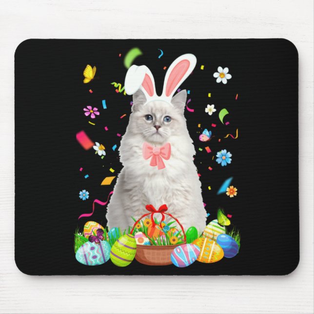 Funny Bunny Ragdoll Cat Easter Egg Mouse Pad (Front)