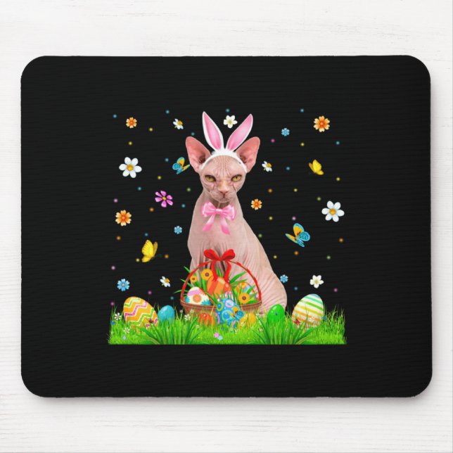 Funny Bunny Sphynx Cat Easter Egg Mouse Pad (Front)