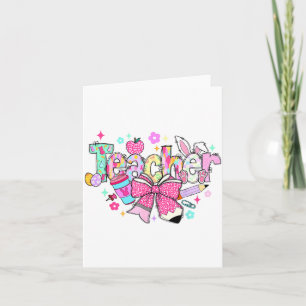 Funny Bunny Teacher Coquette Bow Rabbit Easter Ret Card