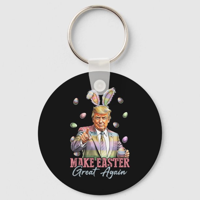 Funny Bunny Trump Make Easter Great Again Rabbit H Keychain (Front)