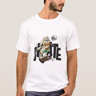 Funny Bunny with Skateboard – "All Day Skate" Text T-Shirt