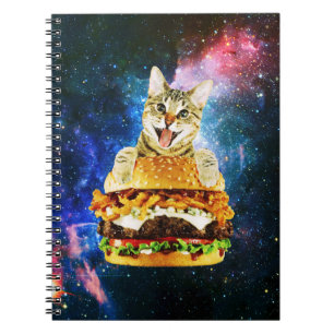 Funny burger cat space notebook