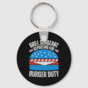 Funny Burger Lovers American Usa Flag Happy 4th Of Keychain