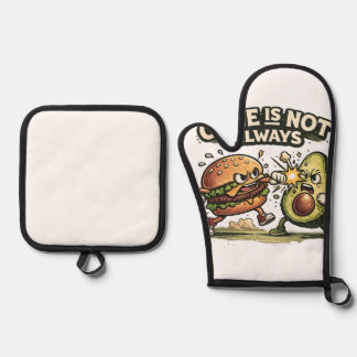 Funny Burger vs Avocado Oven Mitt & Pot Holder Set