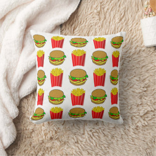 Funny Burgers and Frenchfries Throw Pillow