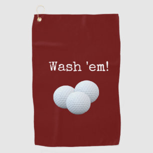 Funny Burgundy Red Wash Your Golf Balls Golf Towel