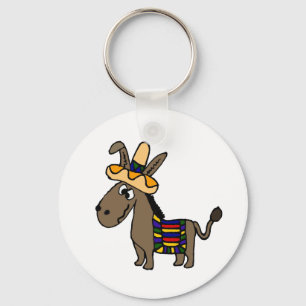 Funny Burro with Sombrero and Blanket Keychain