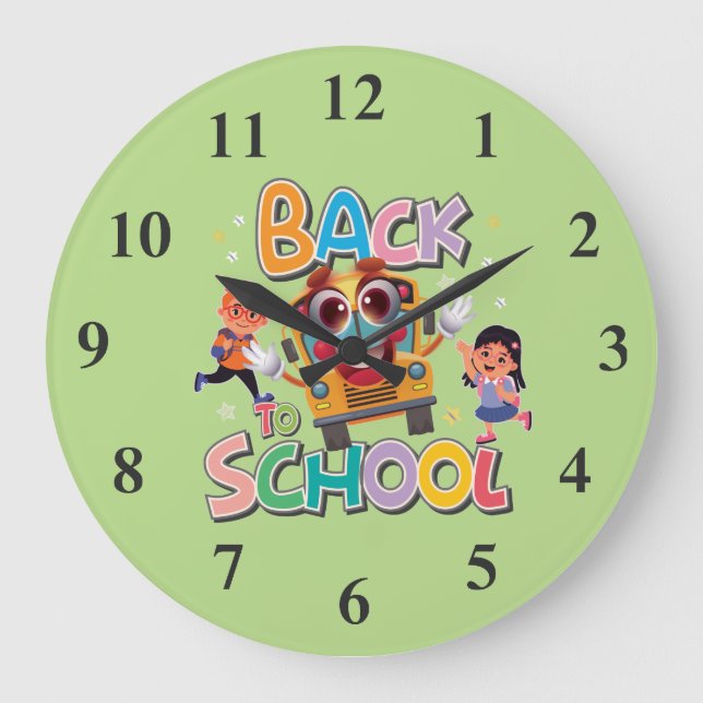 Funny Bus With Kids, Back To School Large Clock (Front)