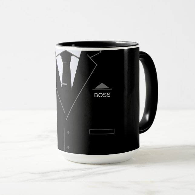 Funny Business Boss Mug with Black Suit and Tie (Front Right)