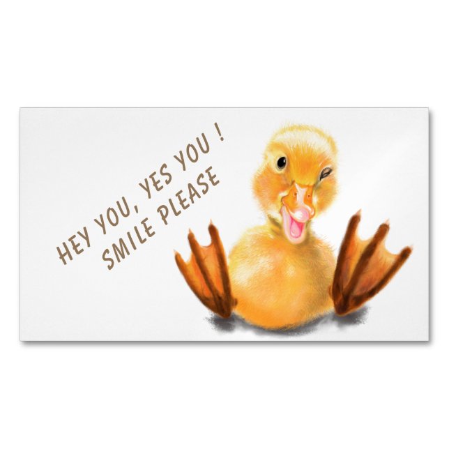 Funny Business Card Magnet with Happy Yellow Duck (Front)