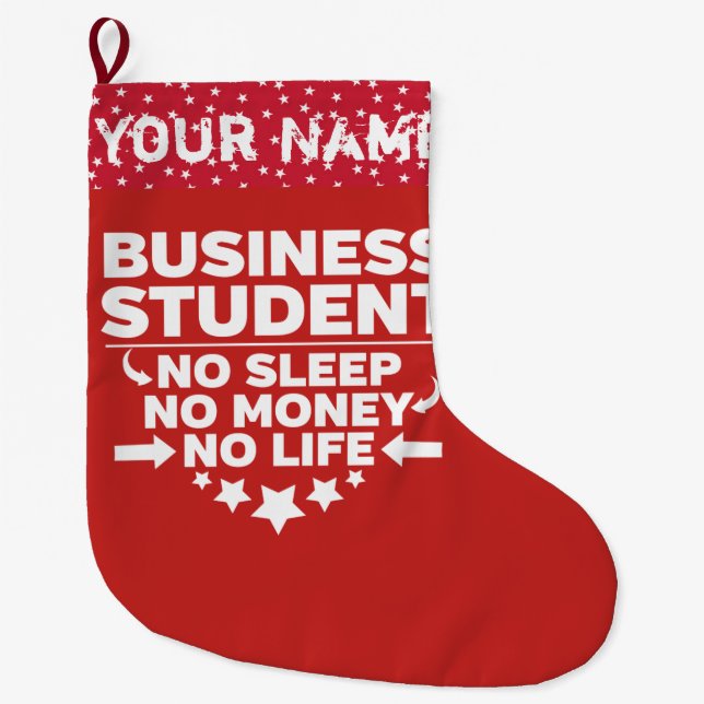 Funny Business College Student No Life Or Money Large Christmas Stocking (Front)