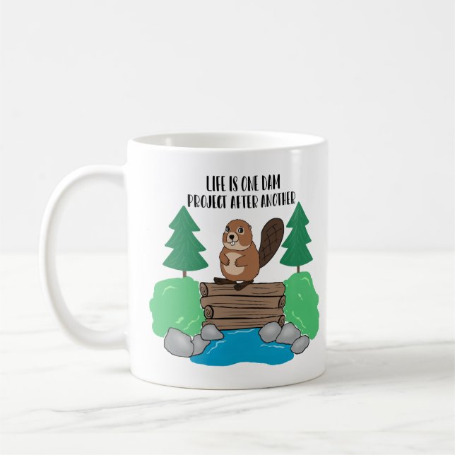 Funny Busy Beaver Dam Project Coffee Mug (Left)